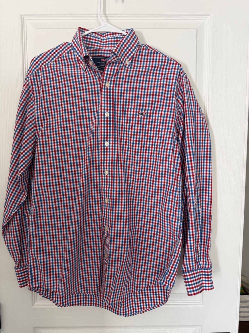 Vineyard Vines Men's Red, Blue & White Gingham Button-Down Shirt